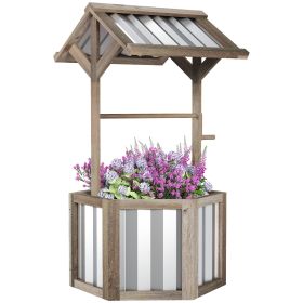 Wooden Wishing Well Planter, Raised Garden Bed with Galvanized Canopy, Hexagon Raised Flower Bed for Garden, Light Gray (Option: Light Gray-735x455x175 mm)