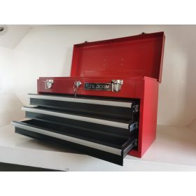 20.3inch Metal Tool Box With 2-4 Drawers Portable Steel Tool Chest With Metal Cylinder Lock And Latch Closure, Black And Red Two Color Powder Coa (Option: Three Drawer-Black and Red)
