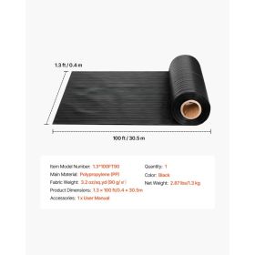 Weed Barrier Fabric Heavy Duty, 1.3x100FT 3.2oz Landscape Fabric, Woven Weed Blocker Fabrics, Garden Fabrics Weeds Barrier, Weeds Control Ground (Option: Black)