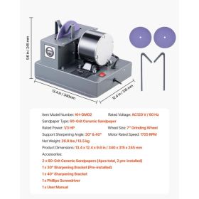 Lawn Mower Blade Sharpener, 1/3HP Lawnmower Blades Grinder With 7" Ceramic Grinding Wheel, 30° Or 40° Blade Sharpening Machine For High Lift, Low (Option: Black)