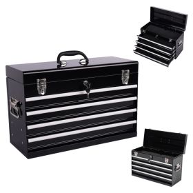 Heavy Duty Metal Tool Box, 21-inch, Portable Metal Tool Box With 4 Drawers, Small Tool Chest With EVA Liners, Ball Bearing Slide Drawers Locking (Option: Black)