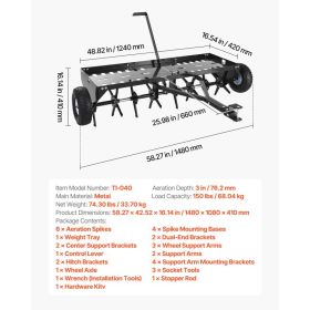 Tow Behind Plug Aerator, 40 In Lawn Core Aerator Tool Universal Hitch, 150lbs Weight Capacity, Heavy Duty Pull Behind Spike Aerators With Tray & (Option: Black)