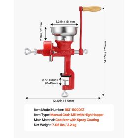 Manual Grain Mill With Low Hopper, Hand-Crank Corn Grinder, Heavy Duty Cast Iron Wheat Grinding Mill With Stable Table Clamp & Dust Cover For Gra (Option: Black)