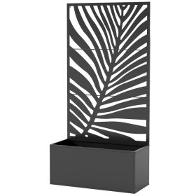 Metal Planter Box with Trellis, Raised Garden Bed with Trellis Large Leaf Cut-Out Privacy Screen for Climbing Plants (Option: Black-1000x580x135 mm)