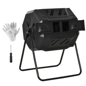 Tumbling Compost Bin Outdoor 360° Dual Chamber Rotating Composter 43 Gallon, Black (Option: Black-575x575x225 mm)