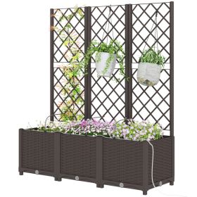 3PCS Plastic Planter Box with Trellis, Self-Watering Raised Garden Bed with Trellis and Automatic Watering Timer Kit (Option: Brown-510x610x280 mm)