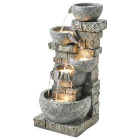 Outdoor Water Fountain with LED Lights, 31.5" Tall 5 Tiers Cascading Water Feature for Garden Patio Home Decor, Gray (Option: Mixed-450x450x830 mm)