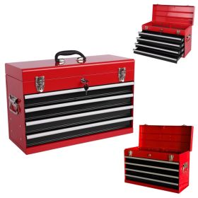 Heavy Duty Metal Tool Box, 21-inch, Portable Metal Tool Box With 4 Drawers, Small Tool Chest With EVA Liners, Ball Bearing Slide Drawers Locking (Option: Red Black)