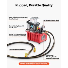 Electric Hydraulic Pump, 750W 10,000 PSI, 120V Double Acting Electric Driven Hydraulic Pump Power Pack Unit, With Manual Valve, 2.1 Gallon / 8L, (Option: Black)