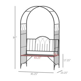 Metal Trellis Arbor Arch For Climbing Plants With Garden Bench, Grow Grapes & Vines, Patio Decor & 2-Person Outdoor Interlacing Decorative Seatin (Option: Black)