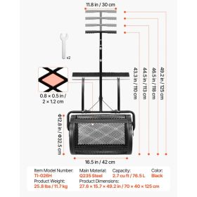 Compost Spreader, 24" Wide Peat Moss Spreader With Push/Tow Handle & Brush, 4 Heights Adjustable, Powder-Coated Steel Garden Peat Moss Roller, He (Option: Black)