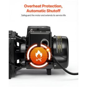 1 HP Shallow Well Jet Pump, AC 115/230 Volt, 1400 GPH Dual Voltage Cast Iron Well Jet Pump, With 164 Ft Max Head Lift, Automatic Pressure Switch, (Option: Black)