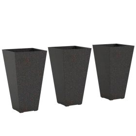 28" Tall Planters, Set of 3 Plastic Flower Pots with Marble Finish and Drainage Holes, Stackable Taper Planters, Brown (Option: Brown-420x420x910 mm)
