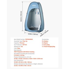 Pop Up Shower Tent, Instant Portable Privacy Tent Changing Room With Hanging Bag, Ground Stakes, Ropes, Carry Bag, 190T Polyester With Silver Coa (Option: Default)