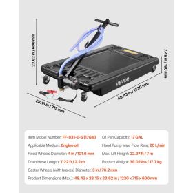 Low Profile Oil Drain Pan, 17 Gallon Capacity, Rolling Oil Drain Pan With Electric Pump & 7.2 Ft Hose, Leak-proof & Corrosion-resistant, Fit For (Option: Black)