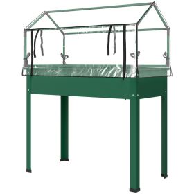 Elevated Garden Box with Greenhouse Cover, Raised Garden Bed with Legs and Drainage Hole for Vegetables, Green (Option: Green-1100x510x85 mm)