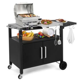 Outdoor Grill Cart With Storage, Rolling Bar Cart Movable Kitchen Island For BBQ, Patio Dining Cart Table For Food Prep With Wheels Hooks Foldabl (Option: Default)