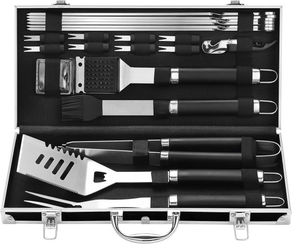 Grilljoy BBQ Accessories Grill Tools Set - 22PCS Stainless Steel Barbecue Grill Accessories For Outdoor Grill With Black Aluminum Case - Grilling