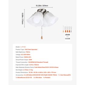 Ceiling Fan Light Kit, Four-Light 3000K 750lm Fan Light Kit With Pull Chain, Replacement Light Fixture For Living Room, Bedroom, Home Decor, Clou (Option: Black)