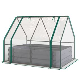 4 x 3 x 3ft Raised Garden Bed with Mini Greenhouse, Galvanized Raised Garden Bed with Cover, Clear and Dark Gray (Option: Clear and Dark Gray-1175x335x80 mm)
