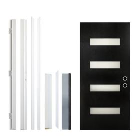 32 X 80 Fiberglass Entry Door With Brickmould, Frosted Glass, Black Finishe Knock-Down Fiberglass Door - Contemporary Style For Home's Front Entr (Option: Black)