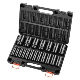 Impact Socket Set,  19 Piece Impact Sockets, Deep Socket, 6-Point Sockets, 1  2 Drive Set 3  8  To 1-1  2, Cr-V Rugged Construction, Easy To Iden (Option: Default)