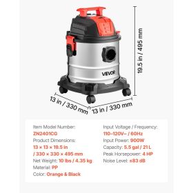 Shop Vac, 5.8 Gallon Wet Dry Shop Vacuum, 4 Peak HP With One-Button Self-Cleaning, Dual-Filter, 900W Input Power, 1.25in X 7ft Hose, 9.8ft Cord, (Option: Black)