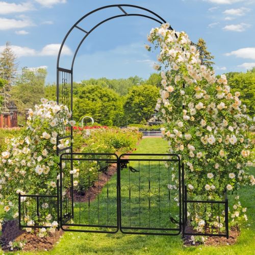 7.2ft Black Curved Roof With Door And Planting Frame, Iron Art 16mm Pipe, Iron Arch, Courtyard 7.2ft Black Curved Roof With Door And Planting Frame, Iron Art 16mm Pipe, Iron Arch, Courtyard