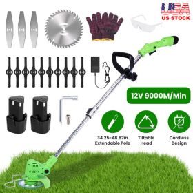 12V 200W Cordless Grass Trimmer Rechargeable Lawn Mower 9000M Per Min Weed Cutter With Saw Blade 2 Stainless Steel Blades 10 Plastic Blades 2 Rec (Option: 12v)