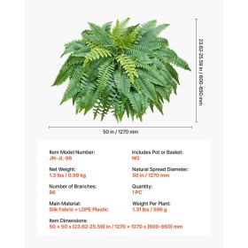 Artificial Ferns, 50 Inch Fake Boston Fern Bush Plant With 96 Fronds, Large Faux Greenery For Indoor And Outdoor Decor, Silk & LDPE, Realistic Fo (Option: Black)