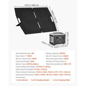 Portable Power Station With 100W Solar Panel, 600W Solar Generator Power Station, 493Wh LiFePO4 Battery Backup With 8 Output Ports For Home Emerg (Option: Black)