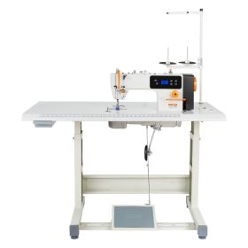 Industrial Sewing Machine, 550W Lockstitch Sewing Machine Set With Servo Motor And Table Stand, 5000 SPM High Speed, Metal Frame, LCD Panel, LED (Option: Default)