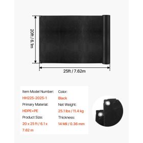 20 X 25 Ft Pond Liner, 14 Mil Thickness, 3-Layer Reinforced PE Fish Koi Pond Liner For Outdoor Ponds, With Hemmed Edge And 4 Metal Buttonholes, F (Option: Black)