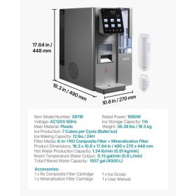 Ice Maker Water Filter Dispenser, 4-in-1 Countertop Ice Making Machine With Room Temperature, Hot & Cold Water, 6-Stage RO Filter + Mineralizatio (Option: Black)