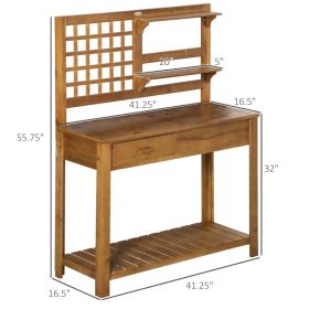 Potting Bench Table, Garden Work Bench, Outdoor Wooden Workstation with Tiers of Shelves and Drawer for Patio, Courtyards, Balcony, Brown (Option: Brown)