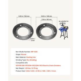 2PCS Grinding Sheets For Electric Grain Mill Grinder, Cast Iron Dry Grinding Discs, Replacement Grinding Plates Compatible With GM-001, GM-002, G (Option: Black)