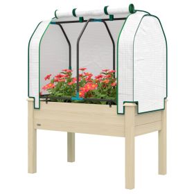 Raised Garden Bed with PE Greenhouse Cover Outdoor Planter Box for Herbs and Vegetables, 35 x 22 x 47 inch, Natural (Option: Natural Wood-890x540x100 mm)