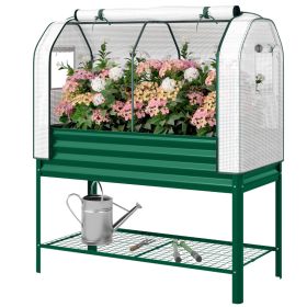 Galvanised Raised Garden Bed with Greenhouse Cover, Metal Elevated Garden Bed with Bed Liner, Bottom Shelf, Green (Option: Green-1330x370x120 mm)