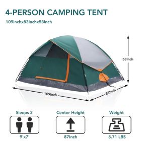 2&4 Person High Quality Camping Tent With Tent Fly, Easy Setup Dome Tent With Mesh Windows & Skylights, Lightweight Portable Tent For Outdoor Cam (Option: Greenfourpeople)