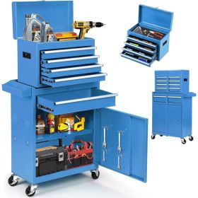 5-Drawer Rolling Tool Chest - 2-in-1 Lockable Tool Box With Wheels, Sliding Drawers & Detachable Top - Garage & Workshop Storage Cabinet, Blue (Option: Default)