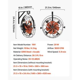 Wall Mounted Fan With Lights, 21 Inch Wall Mount Fan With Remote, 6 Speeds Plug In Wall Fan, Timer, 360°Adjustable Tilt For Bedroom,Garage,Worksh (Option: Default)