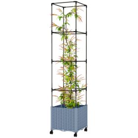Raised Garden Bed with Trellis, Tomato Cage with Lockable Wheels, Self Watering Planter Box with Drainage Holes, Gray (Option: Gray-440x440x160 mm)
