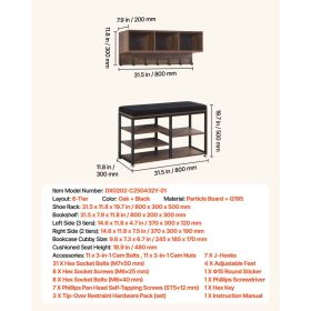 Coat Rack With Shoe Bench, 3-in-1 Shoe Coat Rack Combo Set With Hooks And Bookshelf, Steel Frame Hall Tree Entrance Storage Organizer Holder For (Option: Black)