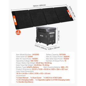 Portable Power Station With 2PCS 200W Solar Panels, 3000W Solar Generator Power Station, 3072Wh LiFePO4 Battery Backup With 15 Output Ports For F (Option: Black)