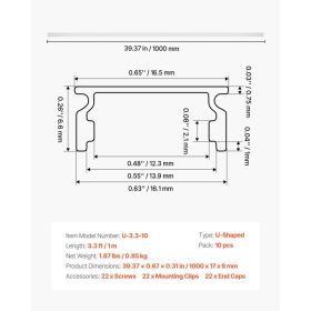 10-Pack 3.3 Ft/1M U Shape LED Aluminum Channel, With Milky Cover, End Caps And Mounting Clips, Aluminum Profile For LED Strip Light Installations (Option: Black)