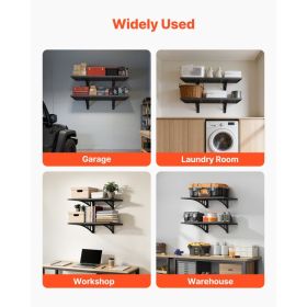 2-Tier Heavy Duty Wall Garage Shelving, 2 X 3 Ft Steel Wall Mounted Shelving Unit, 12 X 72 Inch Per Shelf Floating Storage Metal Rack For Garage (Option: Black)