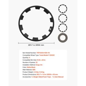 Hubcaps Wheel Covers For 2025 Tesla Model Y, 20 Inch Set Of 4 Wheel Rim Cover Hubcaps OEM Style Replacement, R20 Size Snap On Car Hub Caps, Premi (Option: Black)