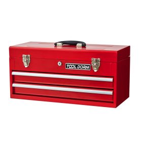 20.3inch Metal Tool Box With 2-4 Drawers Portable Steel Tool Chest With Metal Cylinder Lock And Latch Closure, Black And Red Two Color Powder Coa (Option: Two Drawer-Red)