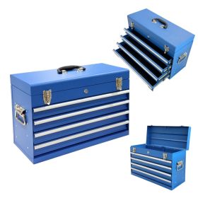 Heavy Duty Metal Tool Box, 21-inch, Portable Metal Tool Box With 4 Drawers, Small Tool Chest With EVA Liners, Ball Bearing Slide Drawers Locking (Option: Blue)