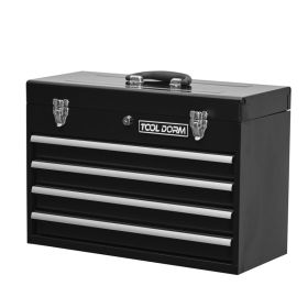 20.3inch Metal Tool Box With 2-4 Drawers Portable Steel Tool Chest With Metal Cylinder Lock And Latch Closure, Black And Red Two Color Powder Coa (Option: Four Drawer-Black)